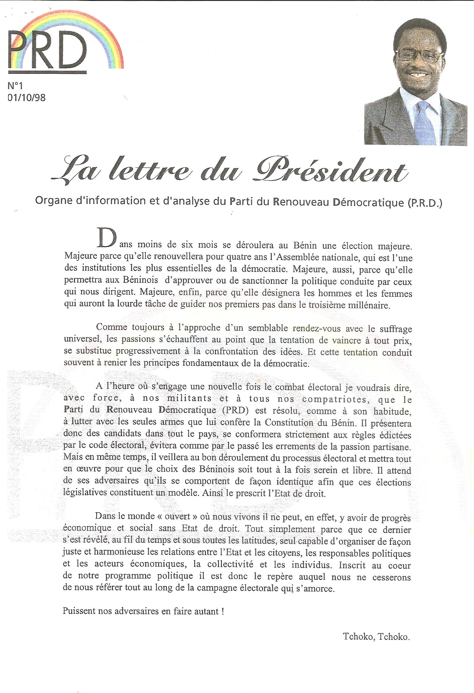 La lettre de président n°1
