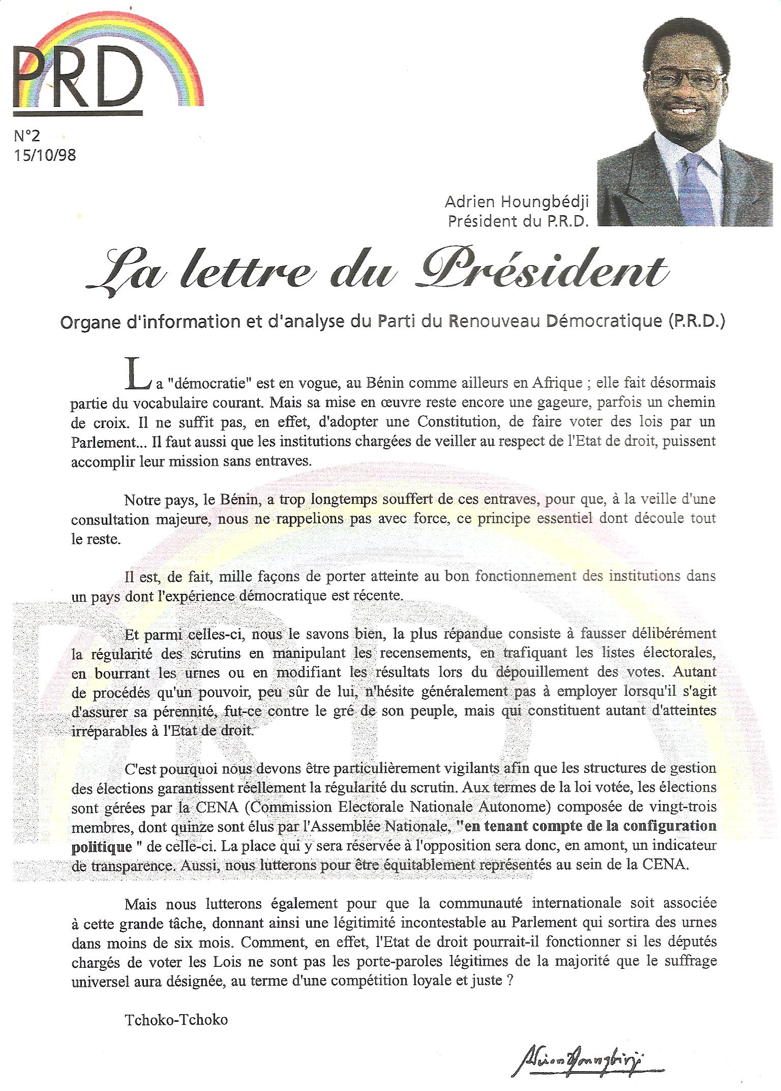 La lettre de président n°2