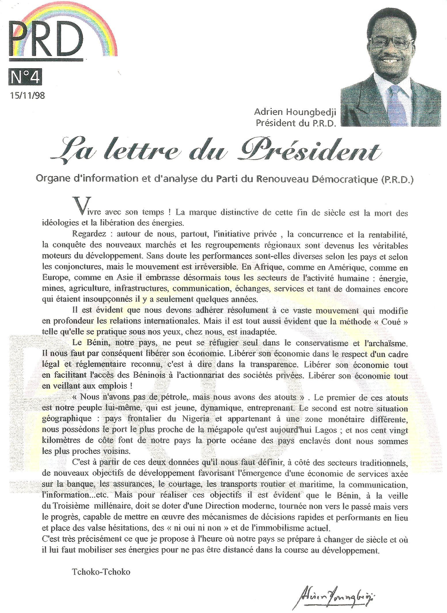 La lettre de président n°4